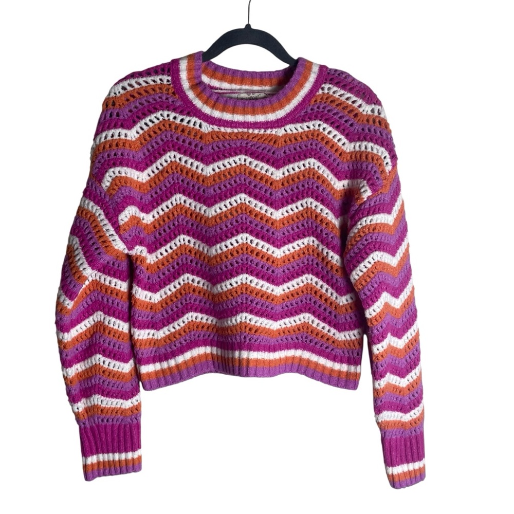 Hippie Rose Pink and Orange Chevron Knit Crew Neck Sweater Womens Small